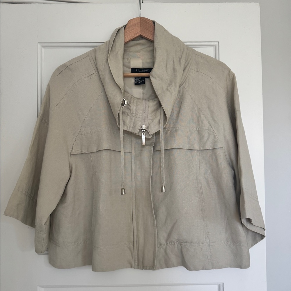 Sandro Tan Utility Jacket with Relaxed Fit and Cropped Length